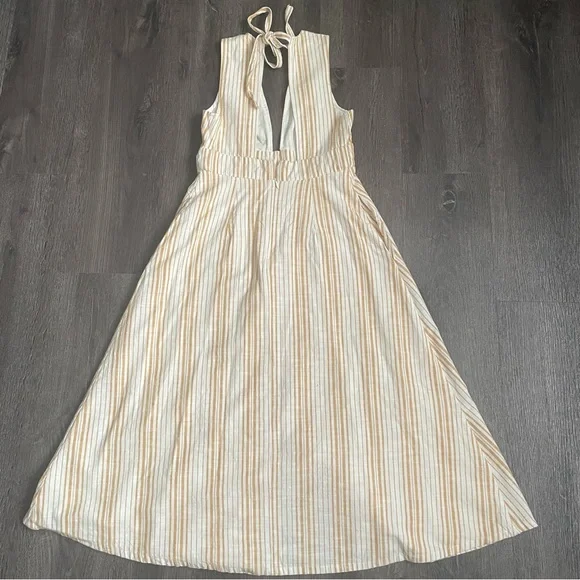 Urban Outfitters Millie Stripe Plunging Cream and Tan Backless Dress - Picture 11 of 13